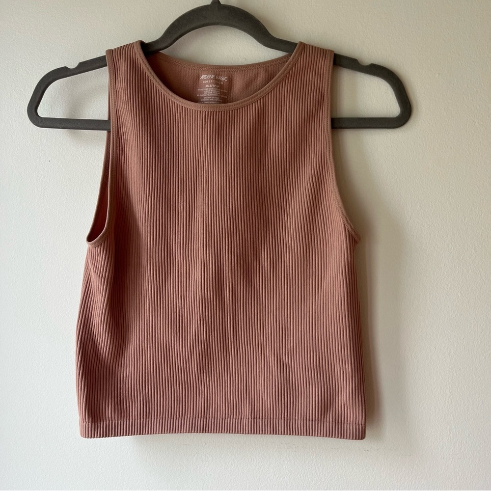 Ardene basic ribbed cropped tank top xs/small mauve pink recycled nylon blend